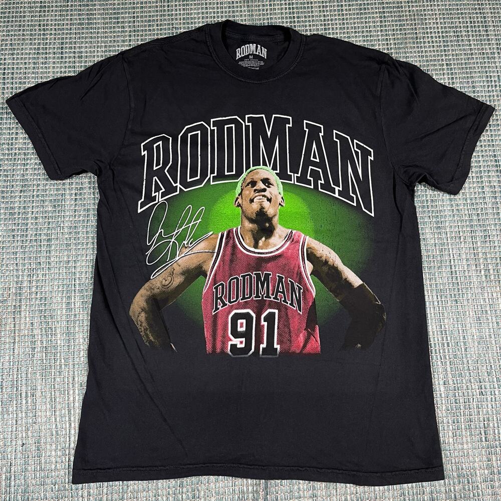 Dennis Rodman Chicago Bulls Lightning Black T Shirt Mens Sz M New